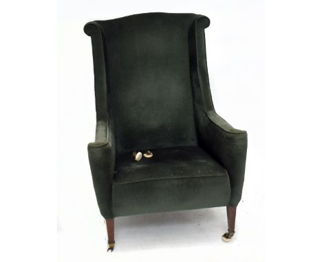 An Edwardian George III style wing armchair, with green dralon upholstery on tapered square legs, height 118cm.Additional Inf