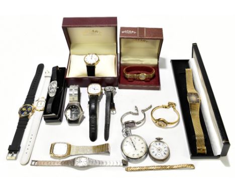 A collection of watches including a gentleman's Rotary wristwatch with Roman numerals dial and date aperture, in original box