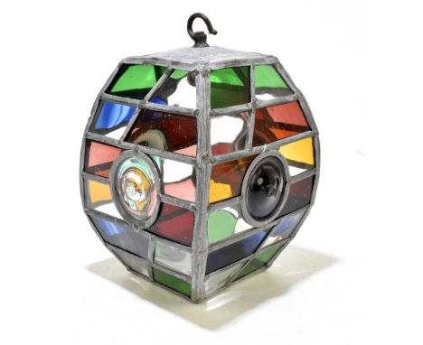 An&nbsp;Arts &amp; Crafts-style stained glass lantern of bowed square form, height 25cm.Additional InformationLight scratches
