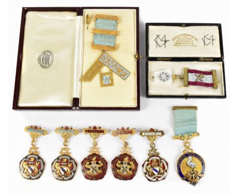 A collection of Masonic medals including a 14ct gold Manchester Dramatic Lodge medal presented to Brother Matthias Hopper as 