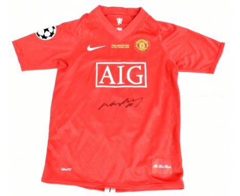 WAYNE ROONEY; a Nike Manchester United 2008 Moscow Champion’s League Final child’s home shirt, signed to front with ‘Rooney 1