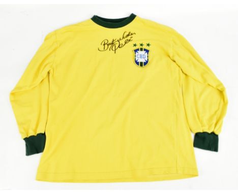 PELÉ (Edson Arantes do Nascimento); a Toffs Brazil retro-style cotton long-sleeved home shirt signed and inscribed ‘Best Wish