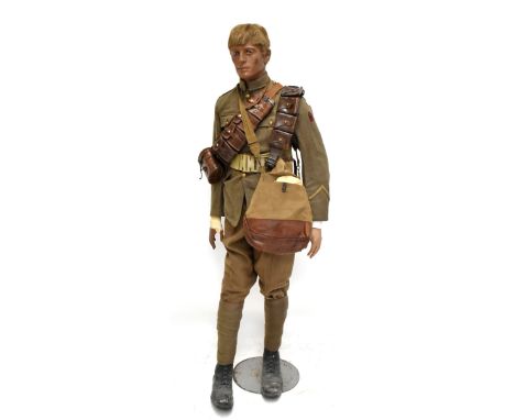 The WWI War &amp; Victory Medal duo, uniform and accessories including canvas bag, military issued binoculars (some component