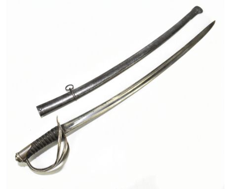 A 19th century child's size officer's basket hilted sabre with wire work grip and metal scabbard, overall length 66cm.Additio