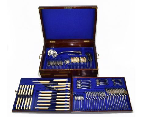 C W FLETCHER & SONS LTD; a George V hallmarked silver eighty piece, twelve setting canteen of cutlery, including four serving