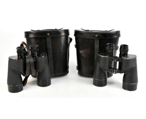 Two pairs of Canadian military binoculars comprising a pair stamped C.G.B. 40 MA, 7x50, 11946-C, REL/Canada 1944, with a blac
