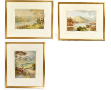 LEWIS MORTIMER (active late 19th/early 20th century); three watercolours, 'Elter Water', 'Wast Water' and 'Langdale Pikes', a