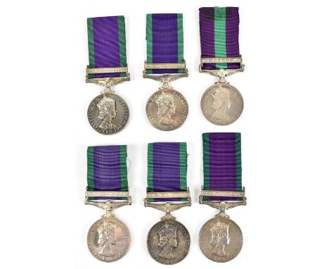 Six Elizabeth II General Service Medals, three with 'Northern Ireland' clasps awarded to WAEM 1 K J Salter W133849F RN, 24184