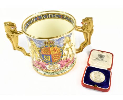 PARAGON; a King Edward VII limited edition coronation loving cup, number 185, height 11cm, together with a King Edward VII wh