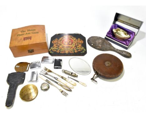 A mixed group of collectors' items including a Ronson gilt table lighter and further cigarette lighters, a Boots Pure Drug Co