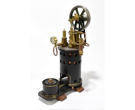 A contemporary scratch built model of a steam engine, height 35cm.