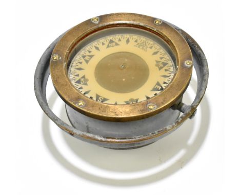 SESTREL; a metal cased motorboat gimbal compass, diameter 16.5cm.