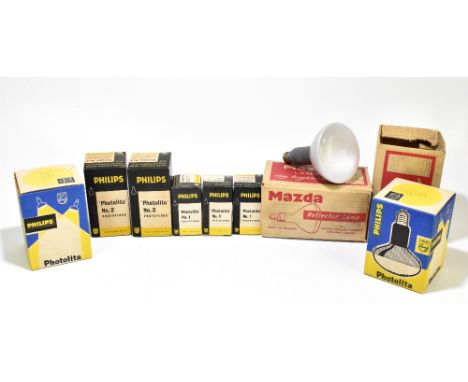 PHILIPS; a small collection of photographic bulbs including Photo Lita No.2, also Mazda reflector lamp bulbs, etc, each fitte