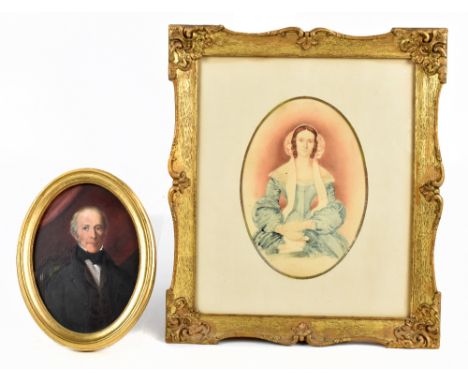 19TH CENTURY ENGLISH SCHOOL; oil on card, portrait of a gentleman seated in a mahogany chair, 16.5 x 12cm, in later frame, wi