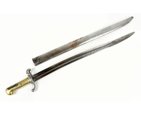 A 19th century French chassepot bayonet, with inscription to blade and dated 1854?, with scabbard, length 67cm.