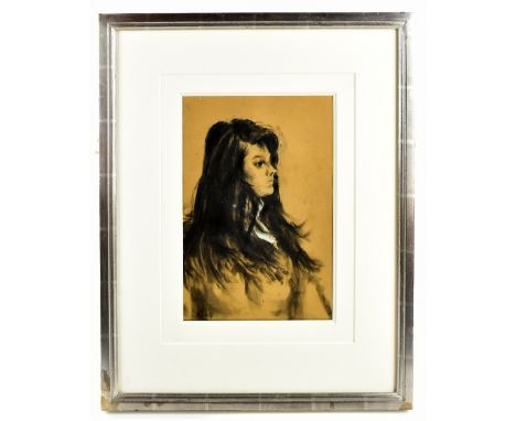 HAROLD RILEY DL DLITT FRCS DFA ATC (born 1934); charcoal heightened in white, 'Portrait of a Young Woman', signed, bears Clar