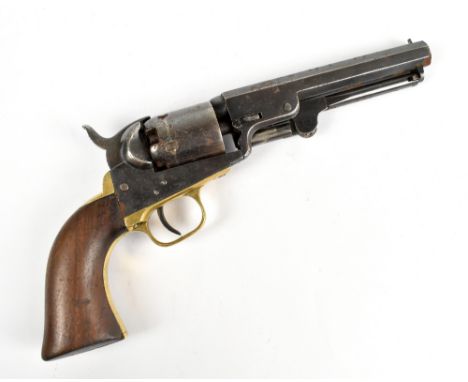 A Colt 1849 model .320 five shot percussion cap single action pocket pistol with 5" octagonal barrel and mounted with brass f