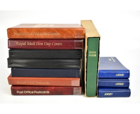 Five albums of first day covers, together with three Jersey Channel Islands albums, a stock book with mounted British and Wor