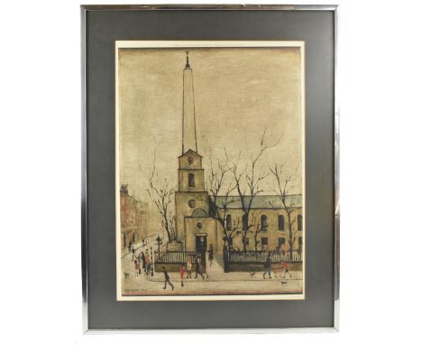 LAURENCE STEPHEN LOWRY RBA RA (1887-1976); pencil signed limited edition lithograph print, 'St Luke's Church', 198/850, 64 x 