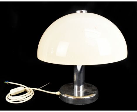 COSMO DESIGNS LTD; a chromed table top lamp with cream mushroom shade, height 35cm, diameter approx. 37cm.Additional Informat