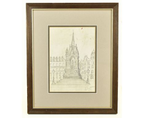 ARTHUR DELANEY (1927-1987); pencil sketch, 'The Albert Memorial, Albert Square, Manchester', signed and dated 1972 lower righ