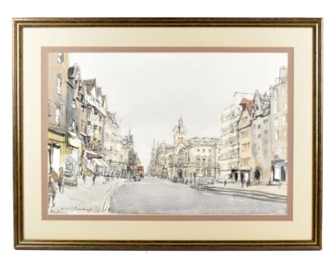A. WILMAN; watercolour, Edinburgh street scene, indistinctly signed lower left, 34 x 50.5cm, framed and glazed. (D)Additional