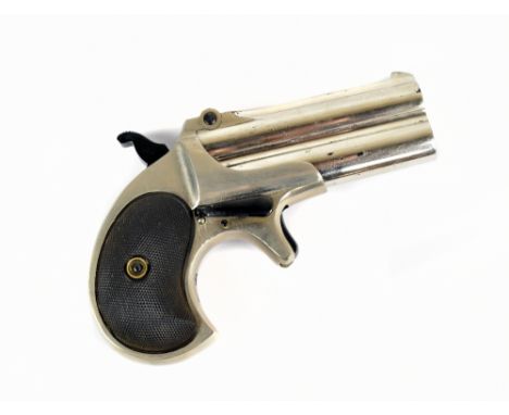 A Remington .41 rimfire over/under nickel plated Derringer pistol, model 'Double Derringer', the 3" barrel stamped to the top