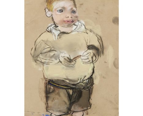 [§] JOAN EARDLEY R.S.A. (SCOTTISH 1921-1963)  BOY WITH ELASTIC BAND   Pastel on sandpaper  27.5cm x 22cm (10.75in x 8.75in) E