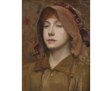 HARRINGTON MANN R.P., R.E. (SCOTTISH 1864-1937)  GIRL'S HEAD   Signed, oil on panel  31cm x 24cm (12in x 9.5in) Exhibited:V11