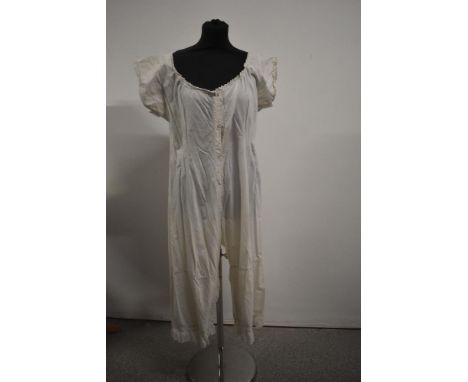 A Rare Victorian ladies all in one cotton split leg undergarment with button fastening and pretty lace embroidery and Broderi