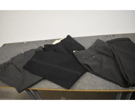 Three pairs of gents vintage button fly trousers, approx 1930s to 1940s.