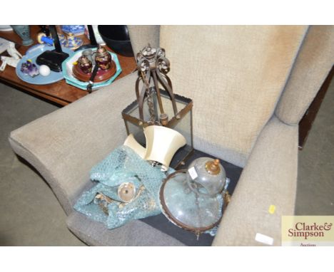 Two brass and glass light fittings