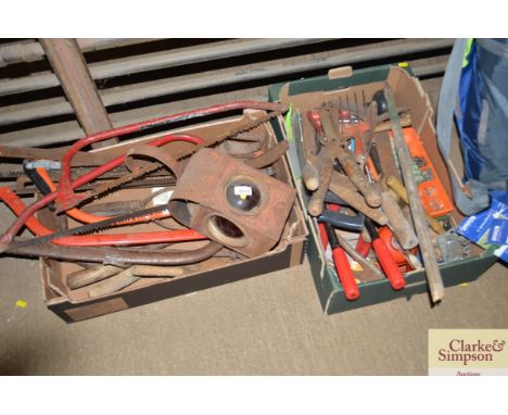 Two boxes of various hand tools