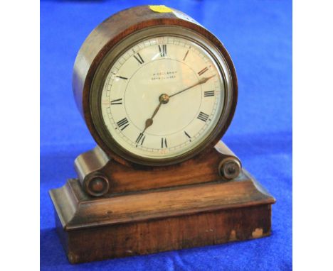 Small late 19th century drum head type mantle clock, marked J. W. Collbran, Bexhill on Sea. With French brass drum movement. 