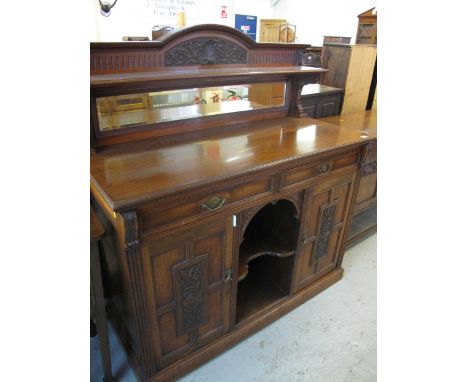 Late 19th century mahogany mirror backed chiffonier having shell and foliate moulded arched cresting with over shelf above be