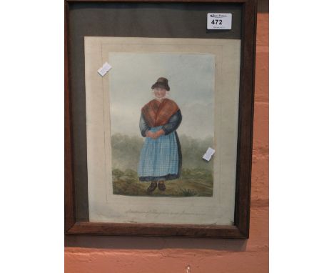 Welsh School (19th century), souvenir of Llanylais near Beaumaris, portrait of Welsh lady, watercolours. Framed and glazed. 