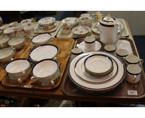 Two trays of Spode bone china Consul design no. Y7332 coffee and dinner ware items comprising coffee cans and saucers, two ha