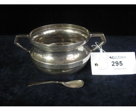 Silver two handled sucrier and small silver spoon. Birmingham hallmarks. 