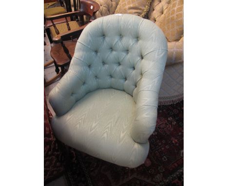 20th century button back show frame upholstered tub type bedroom chair. 