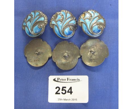 Set of six silver and enamel scroll and floral buttons, Birmingham hallmarks. (6) CONDITION REPORT: Enamel appears in good co