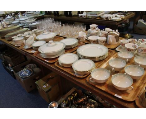 Five trays of Royal Doulton fine china Berkshire design tea and dinner ware items comprising cups, saucers, milk jug, sucrier