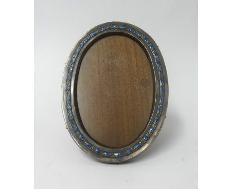 Liberty and Co, an enamelled silver opal photo frame, height 17cm with wood easel back (loose).