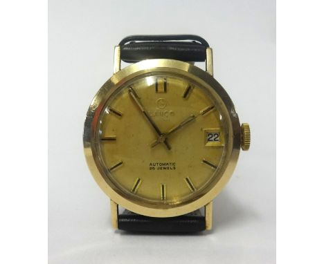 Lanco, a 9ct gold gents calendar watch, circa 1969, manual wind, diameter approx 33mm, automatic, twenty five jewels, with a 