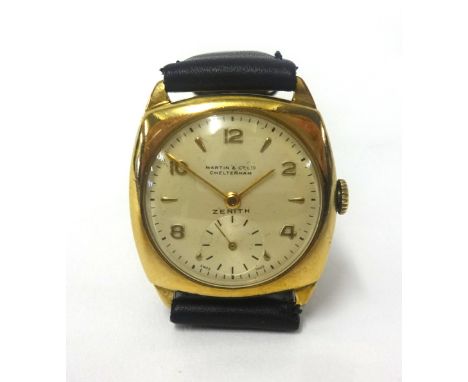 Zenith, a gents small sized 9ct gold vintage wristwatch circa 1951, the dial signed Martin and Company Ltd, Cheltenham with s