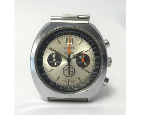 Sicura, a rare 1975 MG 50th Anniversary Commemorative chronograph (1925-1975) manual wind gents stainless steel, Incabloc, fr