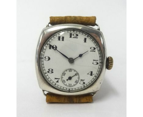 An antique silver cased wristwatch with manual wind, arabic numerals, sub-second dial, Edinburgh, diameter 31mm.