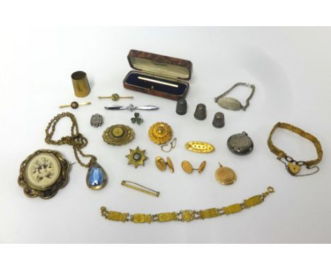 Various items including brooches, a 15ct gold Victorian and diamond set brooch and another 15ct three stone brooch, 9ct pearl