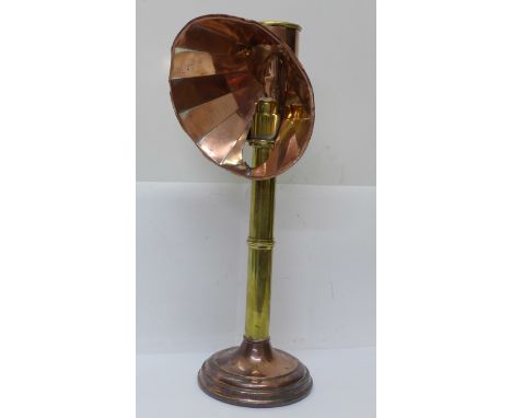 A 19th Century copper and brass candle lit student's lamp (formerly silver plated), 38.5cm 