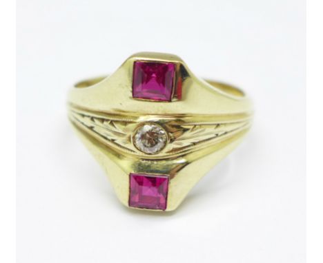 An 18ct gold, ruby and diamond ring, 8.3g, V 