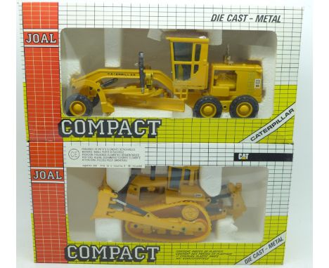 Two Joal Compact Caterpillar die-cast vehicles, chain tractor and leveller, boxed 